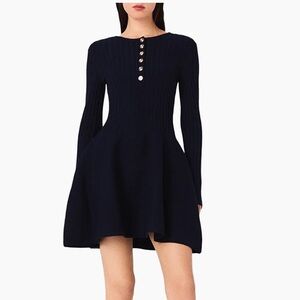 NWOT MAJE Navy Knit Dress with Gold Buttons